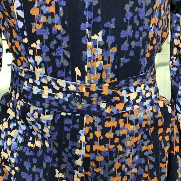 Reiss Esmerelda-Coco Moon Print Deep V Nk Mini Dress Navy Burnt Org Tan Sz 6 NWT - Picture 10 of 16